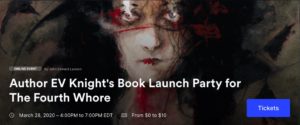 EV Knight book launch graphic with intense burning eyes