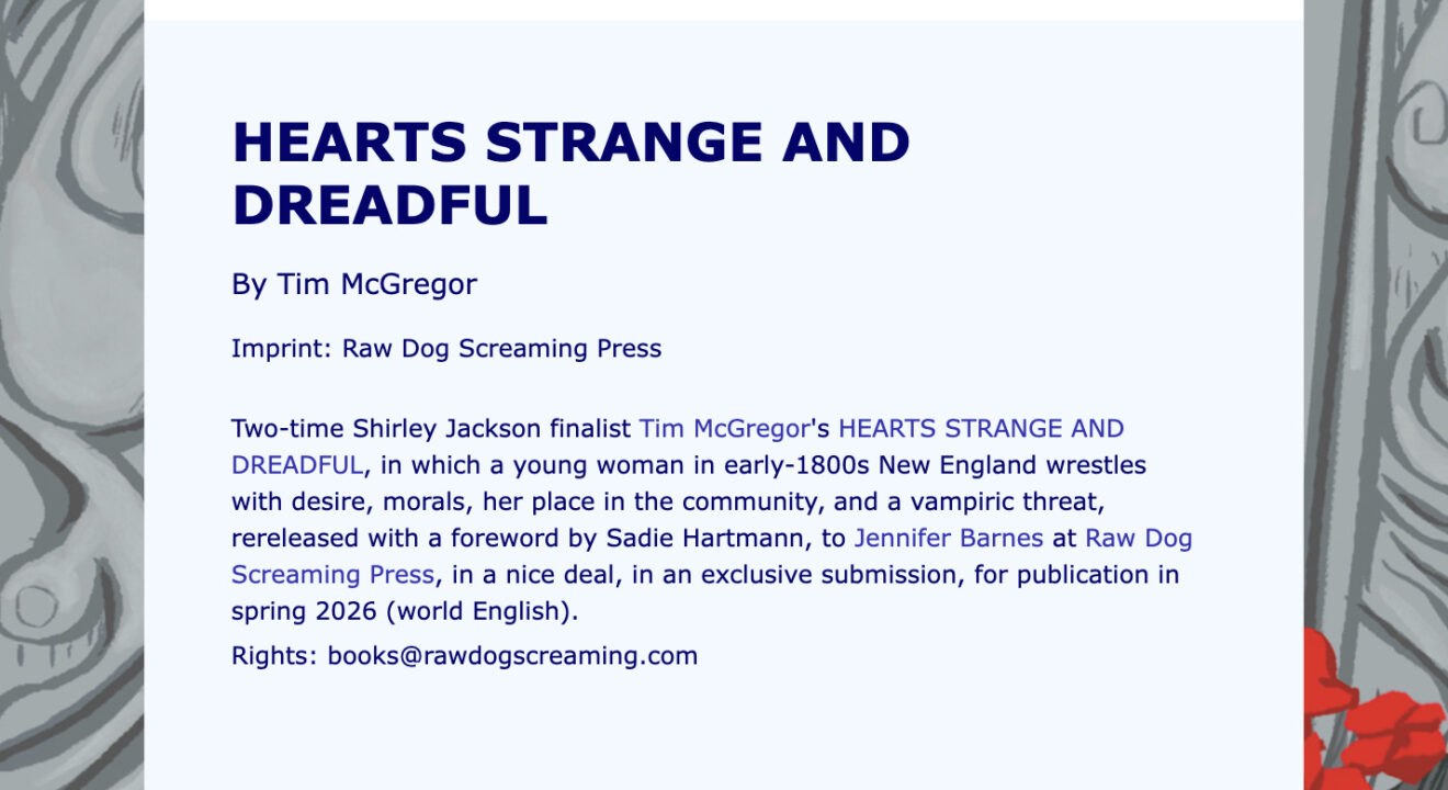 Book Deal: Tim McGregor’s HEARTS STRANGE & DREADFUL